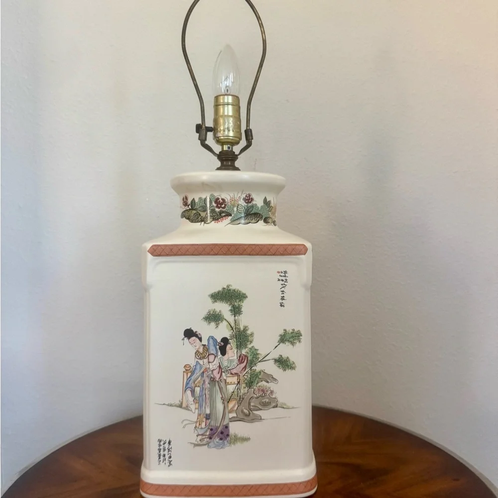 Vintage Hand Painted Porcelain Chinese Feng Cheng Table Lamp 26” - Picture 1 of 13